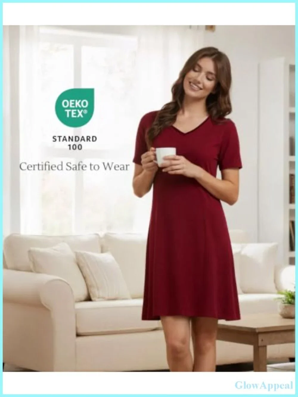 Cooling Bamboo Viscose Nightgown Women Short Sleeve V-Neck Sleep Dress OEKO-TEX